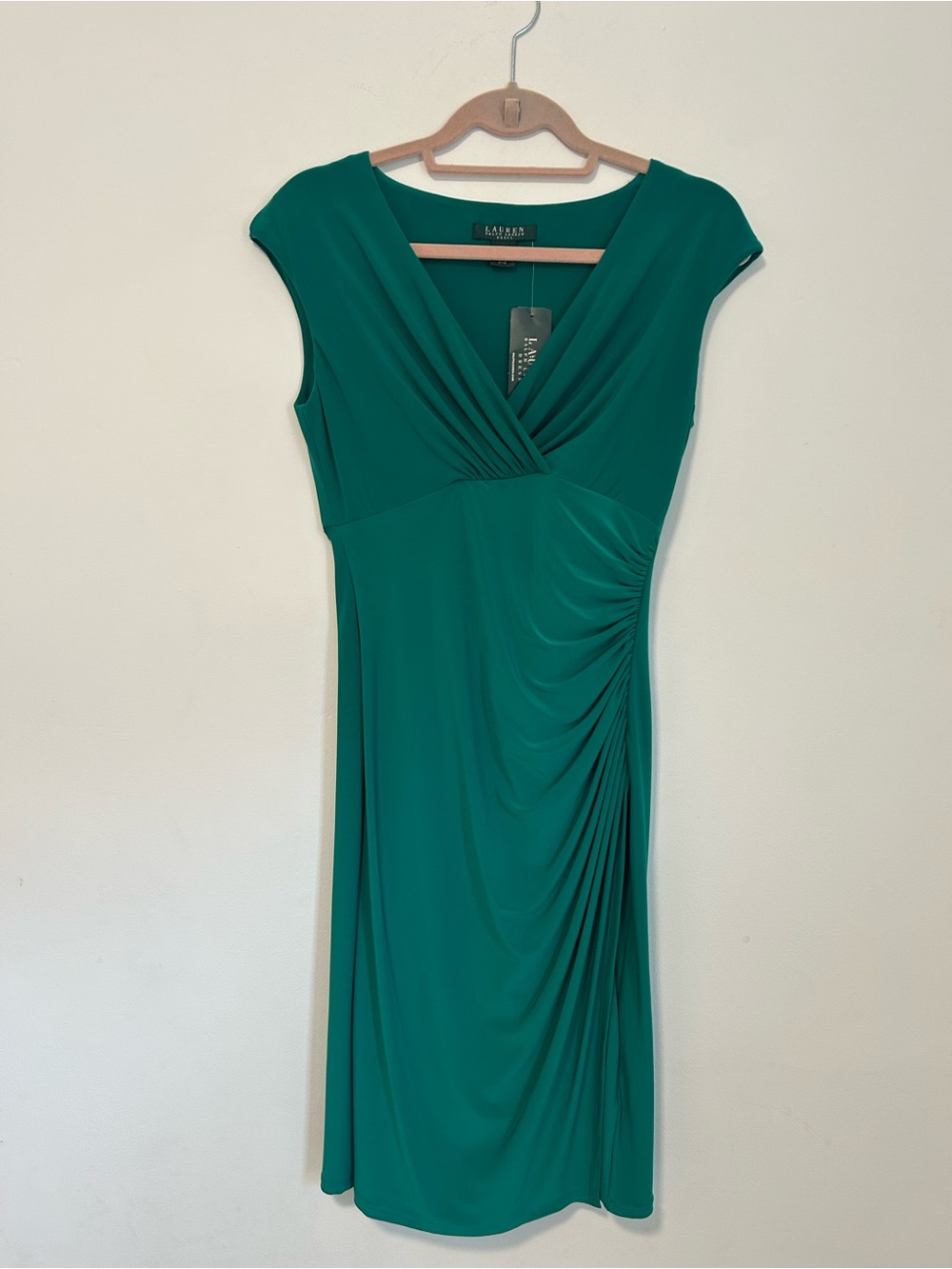 Lauren Ralph Lauren Teal Green Faux-Wrap Midi Dress